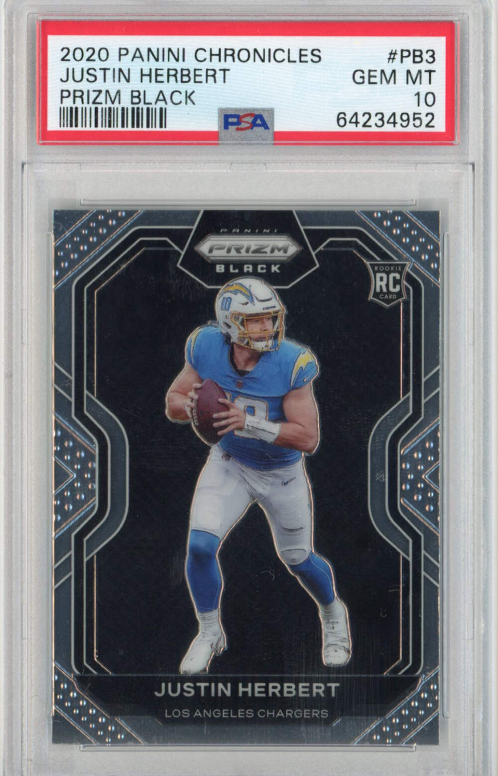 Graded 2020 Panini Chronicles Justin Herbert #PB3 Prizm Black Rookie Card PSA 10