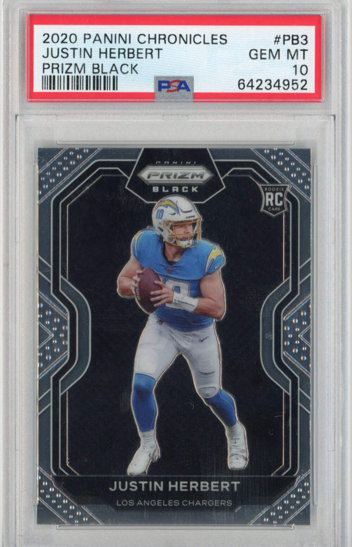 Graded 2020 Panini Chronicles Justin Herbert #PB3 Prizm Black Rookie Card PSA 10