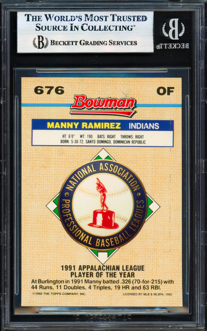 Manny Ramirez Auto Signed 1992 Bowman Gold Foil RC 676 Cleveland Indians Beckett