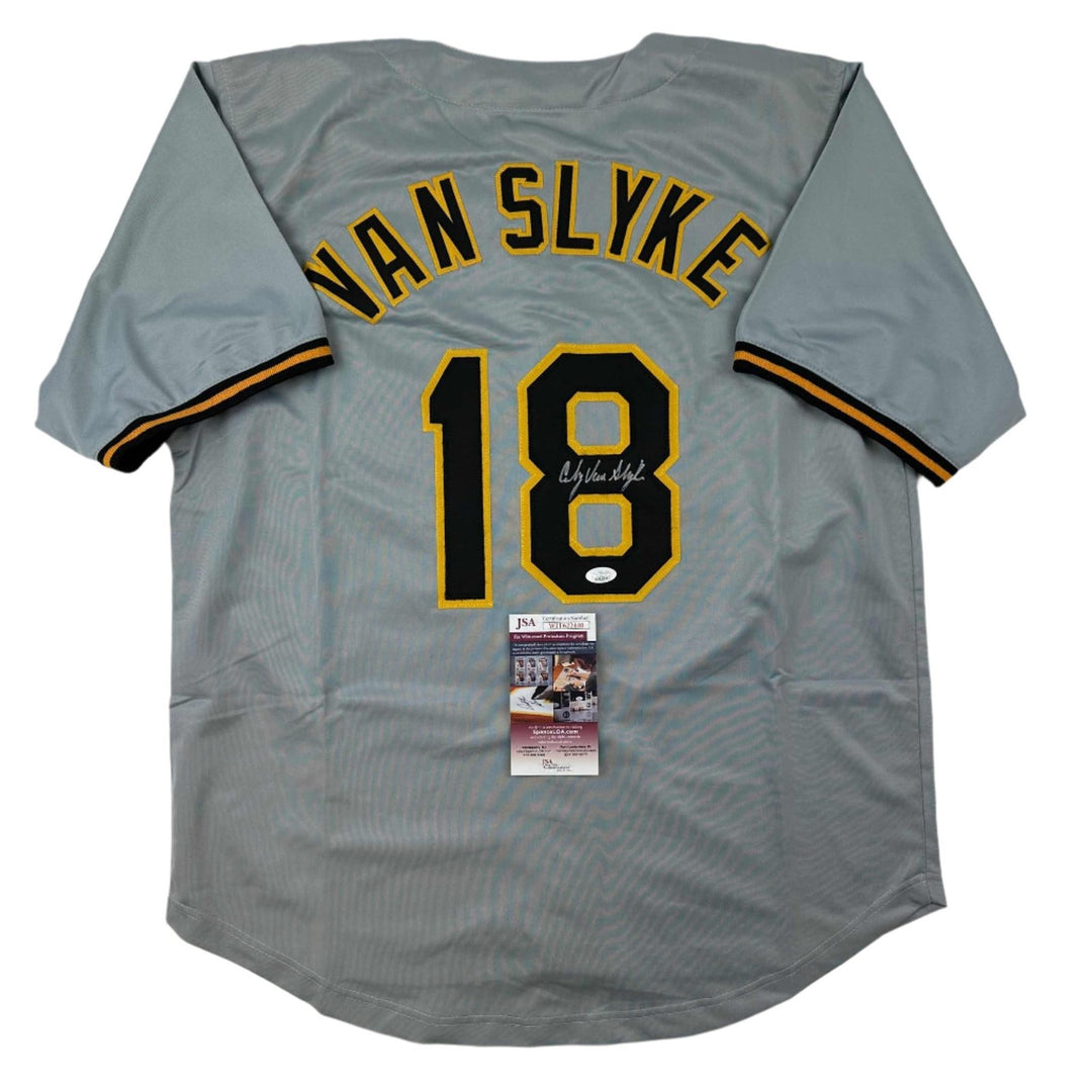 Autographed/Signed Andy Van Slyke Pittsburgh Grey Baseball Jersey JSA COA