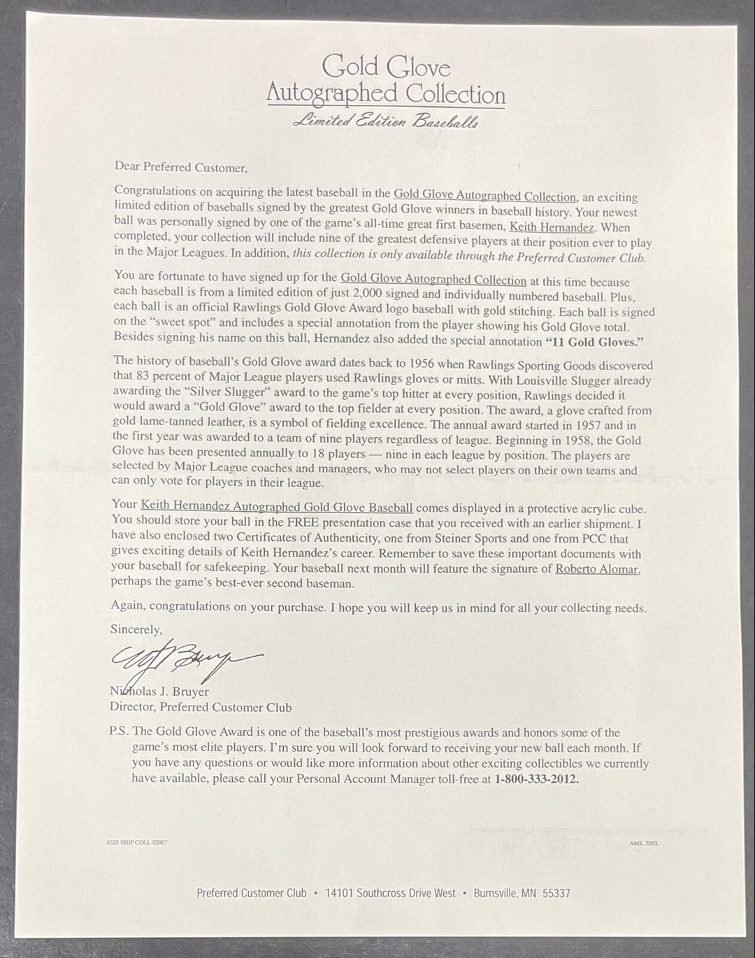 Keith Hernandez Signed Mlb Gold Glove Baseball 11 Gold Gloves Auto Mets Steiner