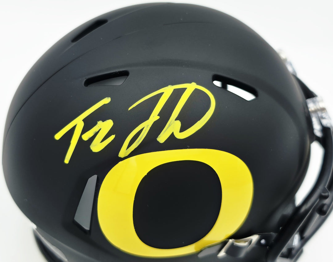 Tez Johnson Signed Oregon Ducks Matte Black Speed Mini Helmet JSA Witness
