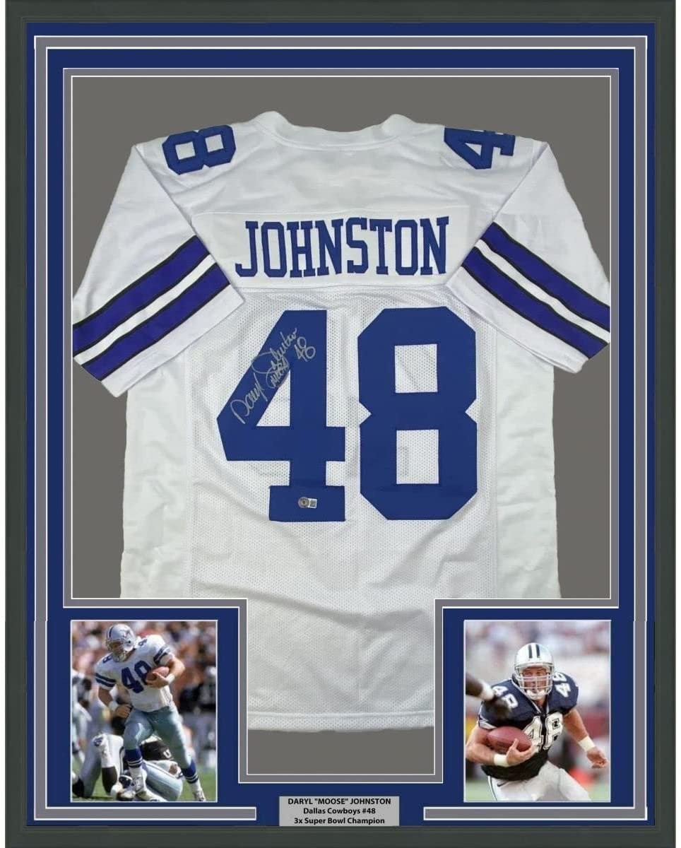 FRAMED Autographed/Signed DARYL MOOSE JOHNSTON 33x42 White Jersey BAS COA