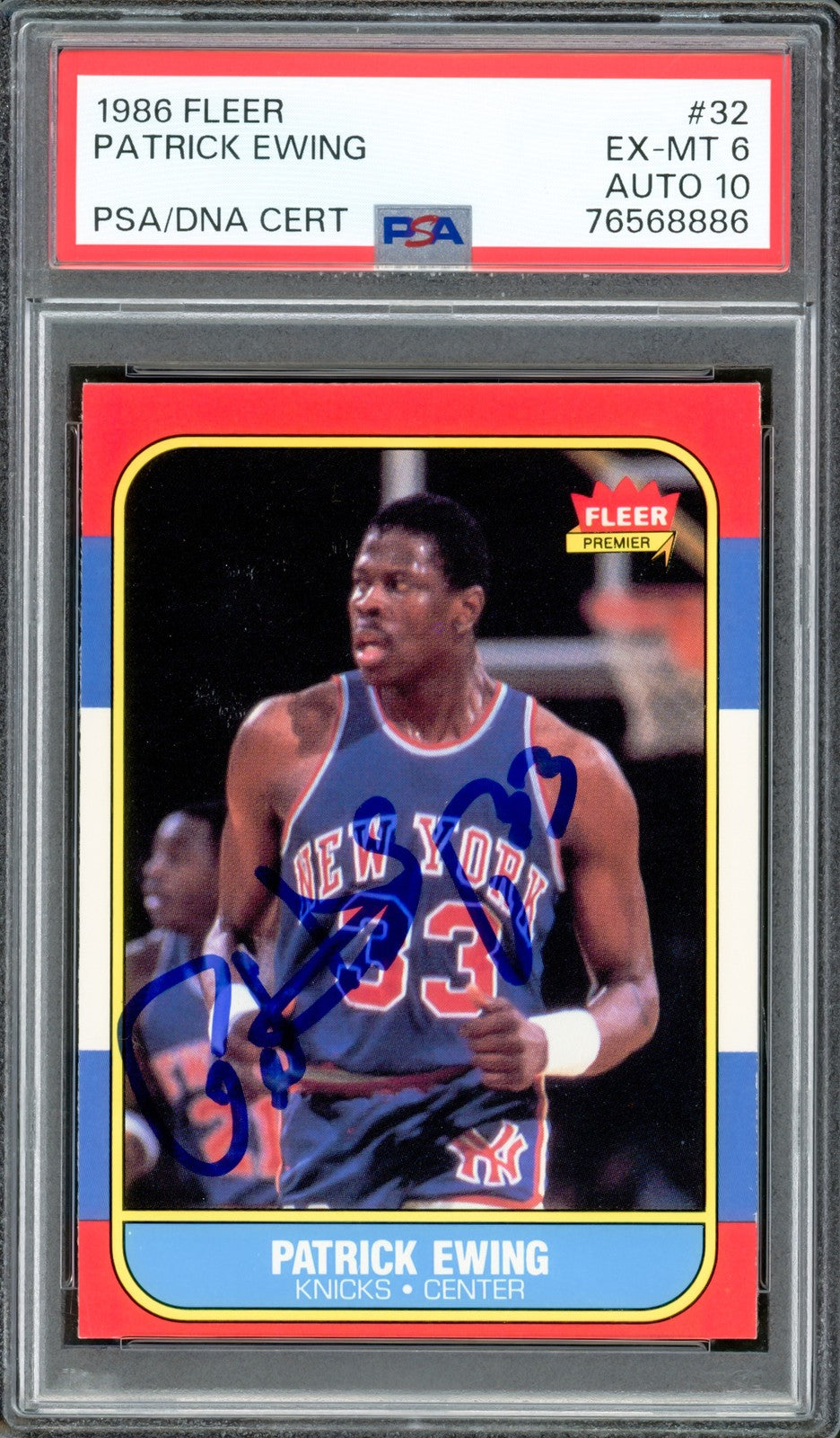 Patrick Ewing Signed 1986-87 Fleer RC #32 New York Knicks PSA6 Auto 10 PSA/DNA