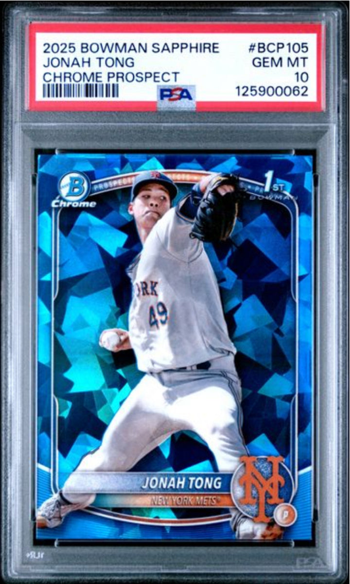 Graded 2025 Bowman Sapphire Jonah Tong #BCP105 Chrome Rookie Card PSA 10 Mint