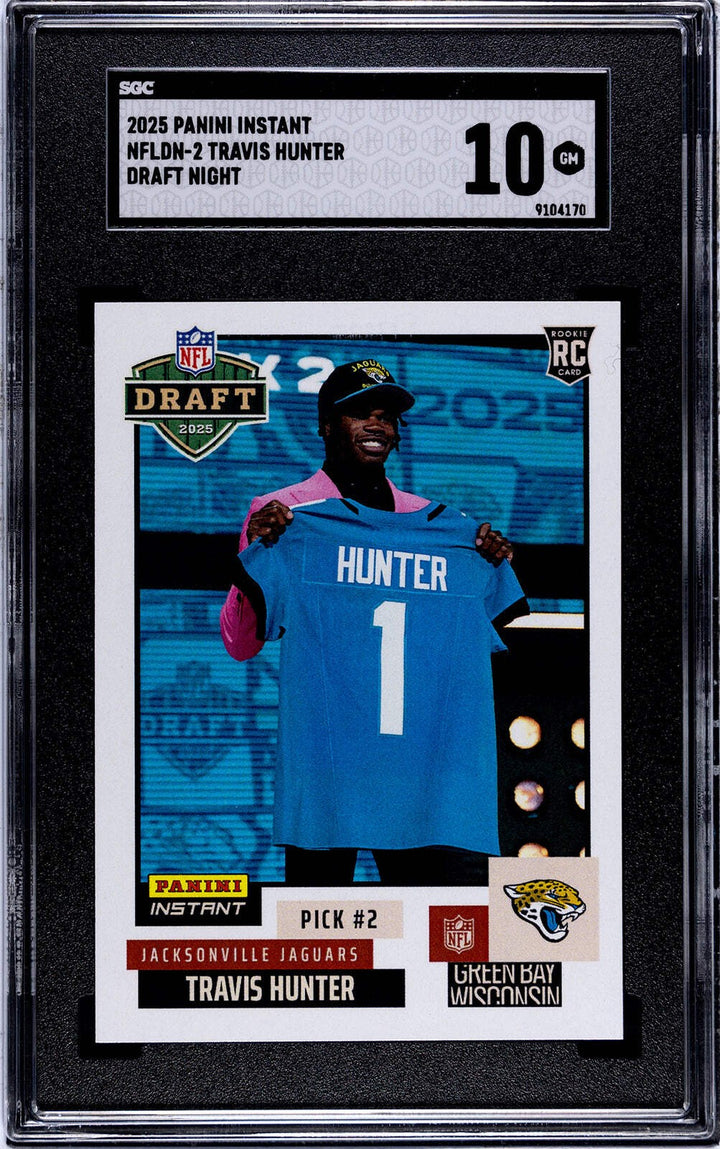 Graded 2025 Panini Instant Travis Hunter #NFLDN2 Draft Night Rookie Card SGC 10