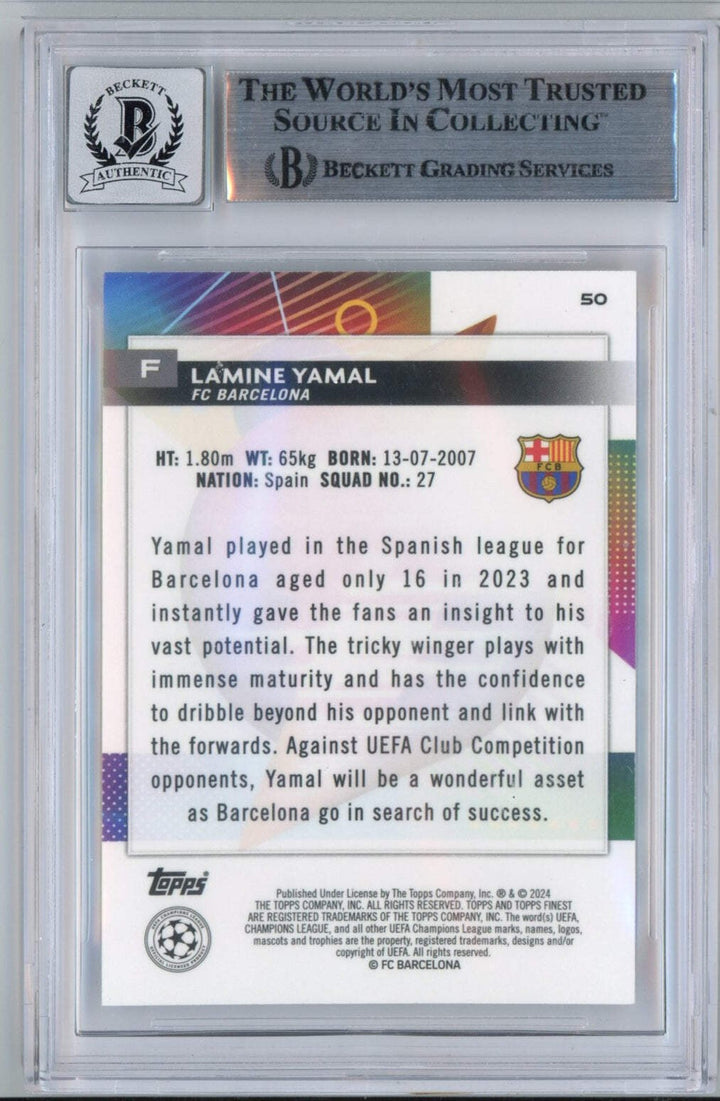 Graded 2023-24 Topps Finest UCC Lamine Yamal #50 Rookie Card Beckett BGS Auto 10