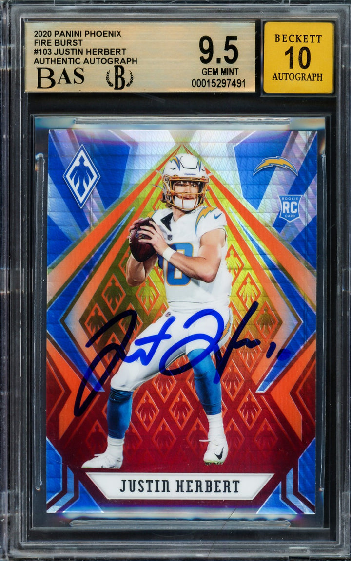 Justin Herbert Signed 2020 Panini Phoenix Fire Burst RC #103 Chargers BGS 9.5