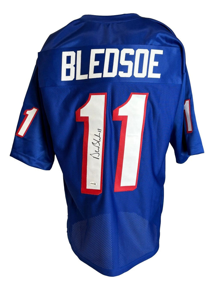 Drew Bledsoe New England Signed Blue Football Jersey JSA QR