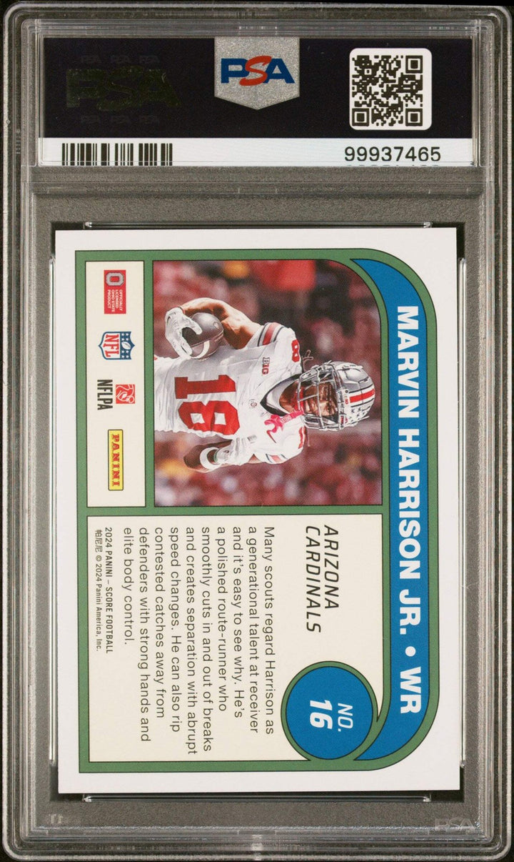 Graded 2024 Score Marvin Harrison Jr #16 Protential RC Football Card PSA 10