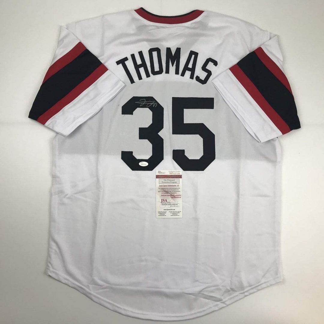Autographed/Signed FRANK THOMAS Chicago Retro White Jersey JSA COA Auto