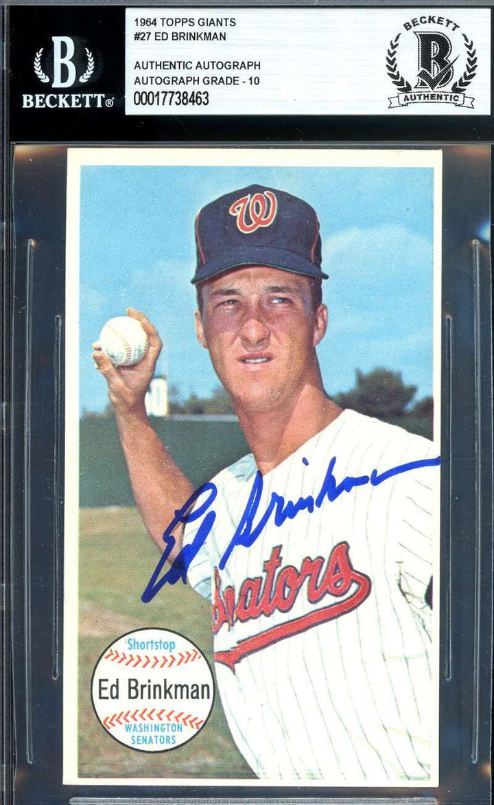 Ed Brinkman Gem Mint 10 Beckett BAS Signed 1964 Topps Giants Autograph