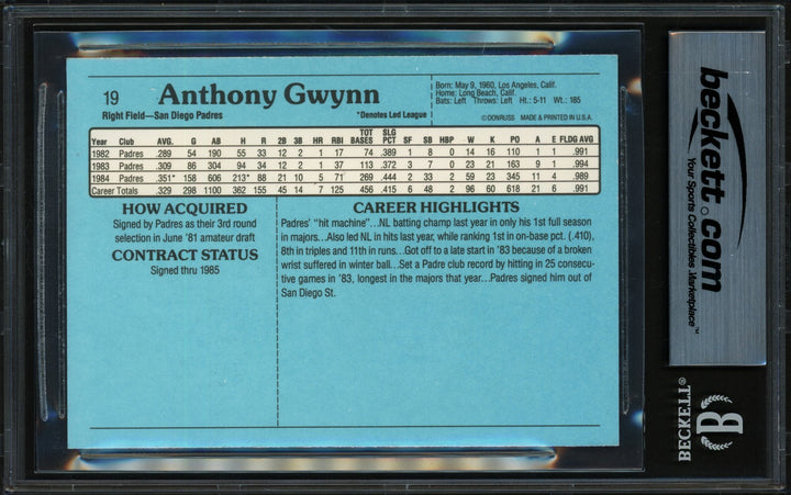 Tony Gwynn Auto 1985 Donruss Action All Stars Card #19 Padres Beckett #19831556