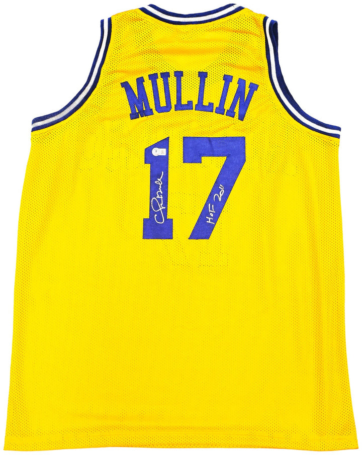 Golden State Warriors Chris Mullin Signed Yellow Jersey "HOF 2011" Beckett Wit