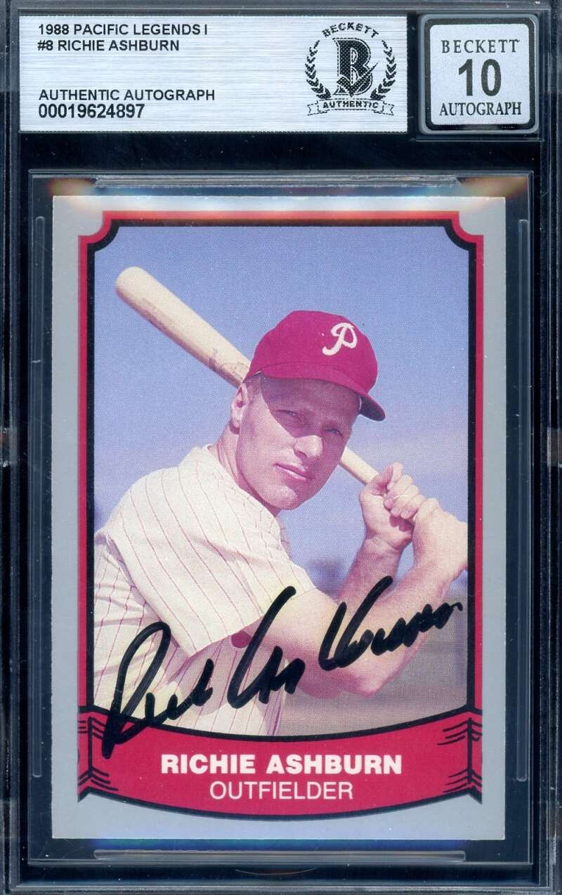 Richie Ashburn Gem Mint 10 Beckett BAS Signed 1988 Pacific Legends Autograph