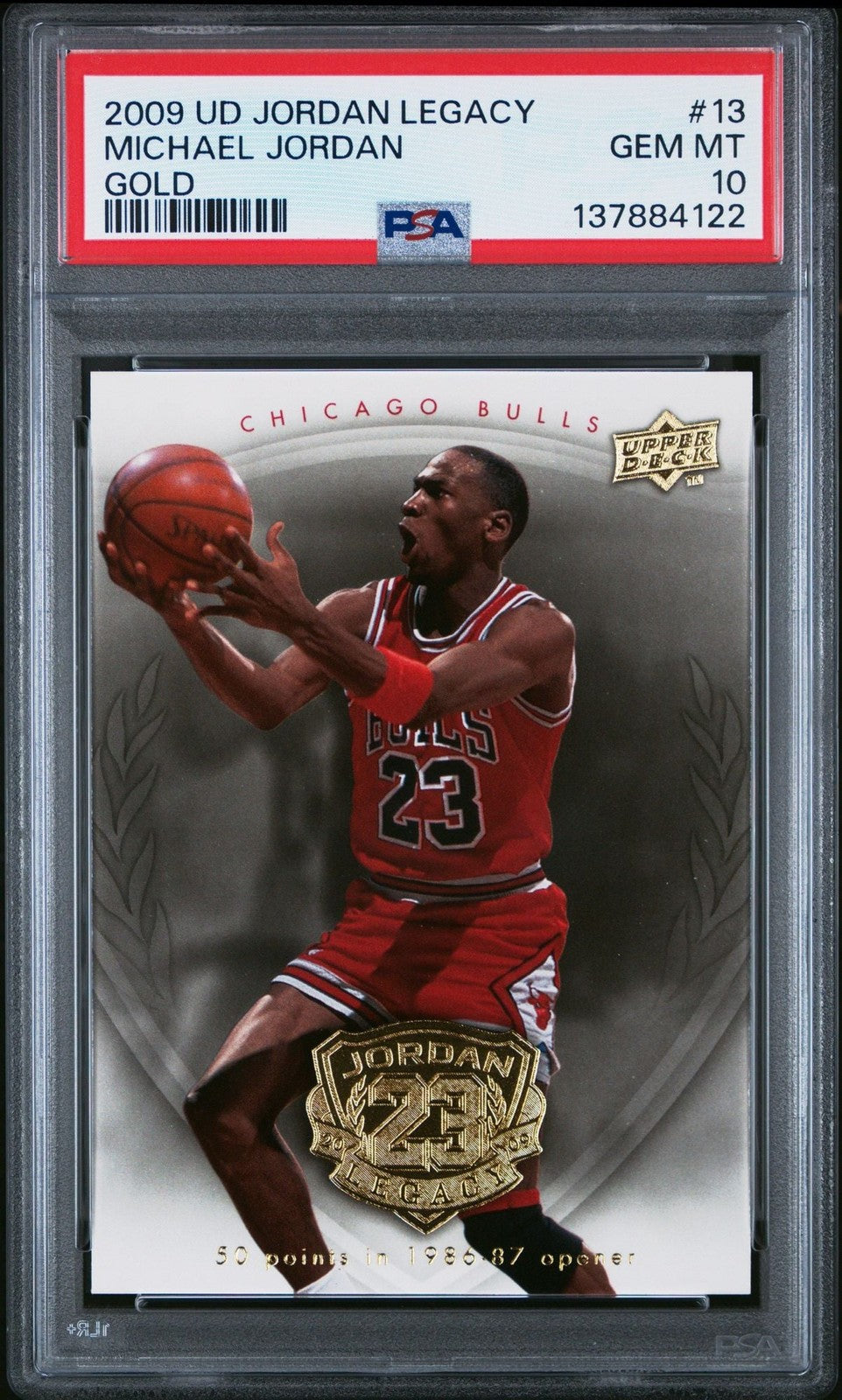 Graded 2009 UD Upper Deck Michael Jordan 13 Legacy Gold 50 PT Opener Card PSA 10
