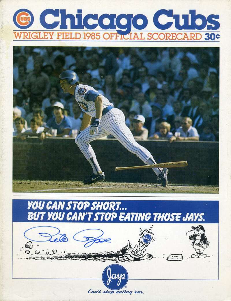 Pete Rose JSA Coa Autograph Hand Signed 1985 Reds Cubs Ties Ty Cobb Hits Record