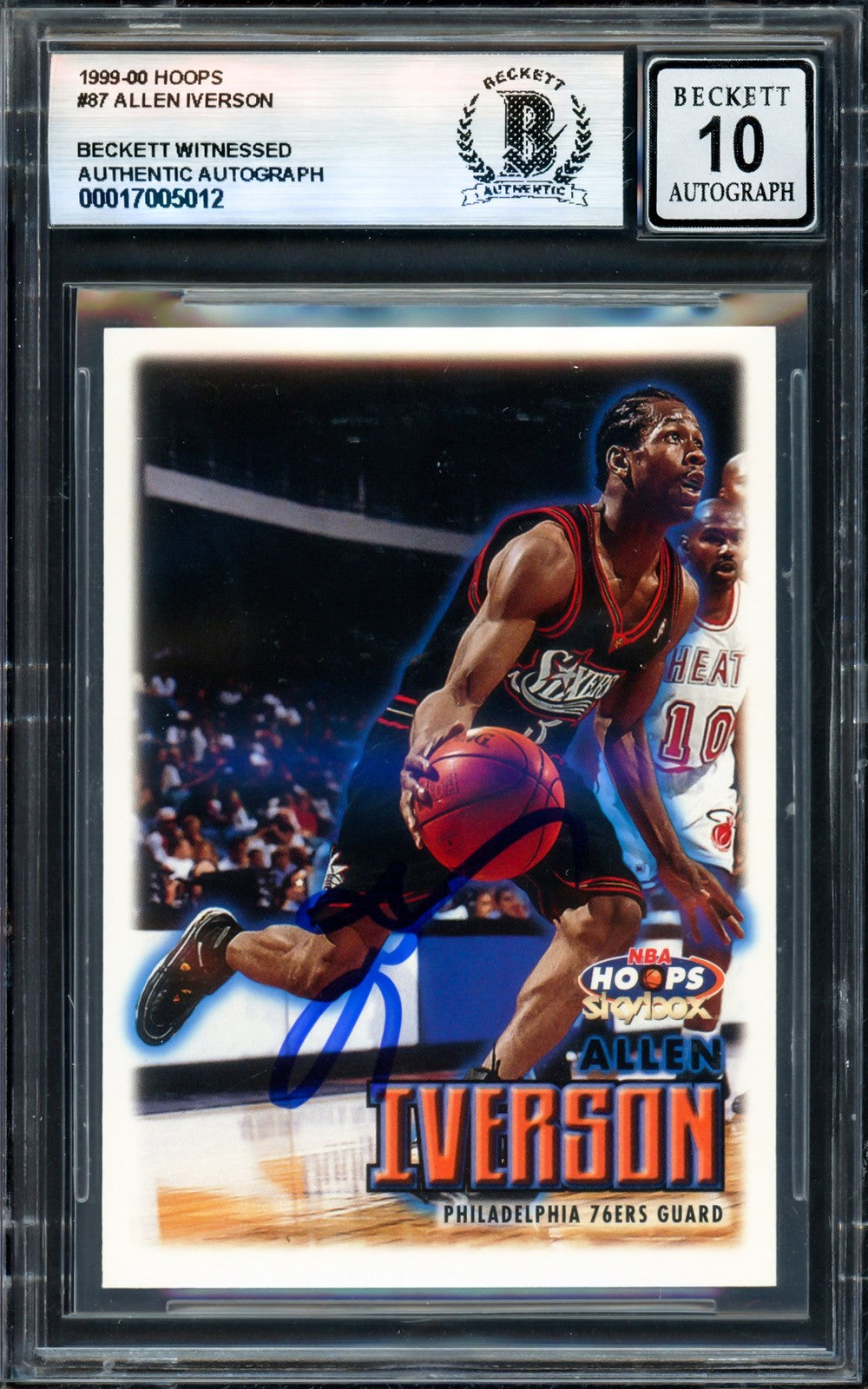 Allen Iverson Auto 1999-00 Hoops Card 87 76ers Auto GM 10 Beckett Wit #17005012