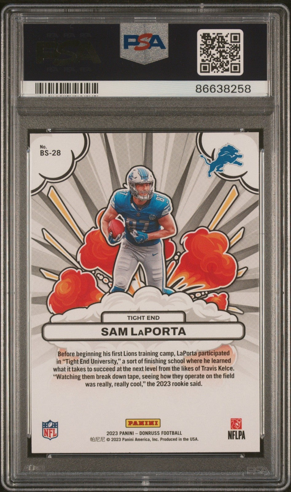 Graded 2023 Donruss Sam LaPorta #BS28 Bomb Squad Rookie RC Card PSA 10
