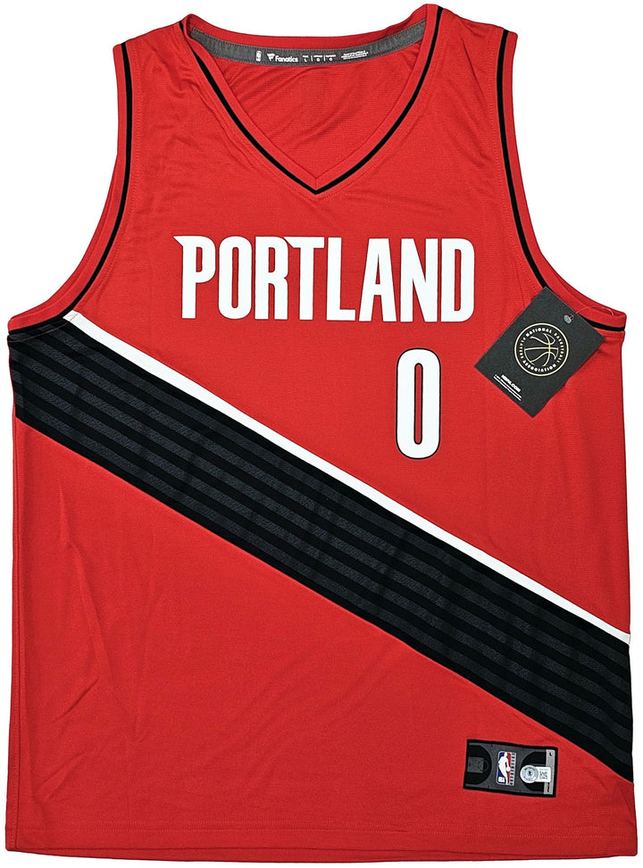 Portland Trailblazers Damian Lillard Signed Red Fanatics Jersey Size L Beckett