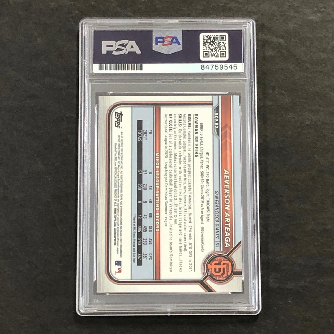 2022 1st Bowman Chrome #BCP-82 Aeverson Arteaga Signed Card PSA Slabbed Auto Gia