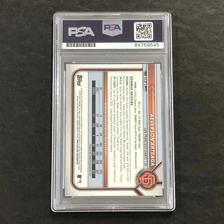 2022 1st Bowman Chrome #BCP-82 Aeverson Arteaga Signed Card PSA Slabbed Auto Gia