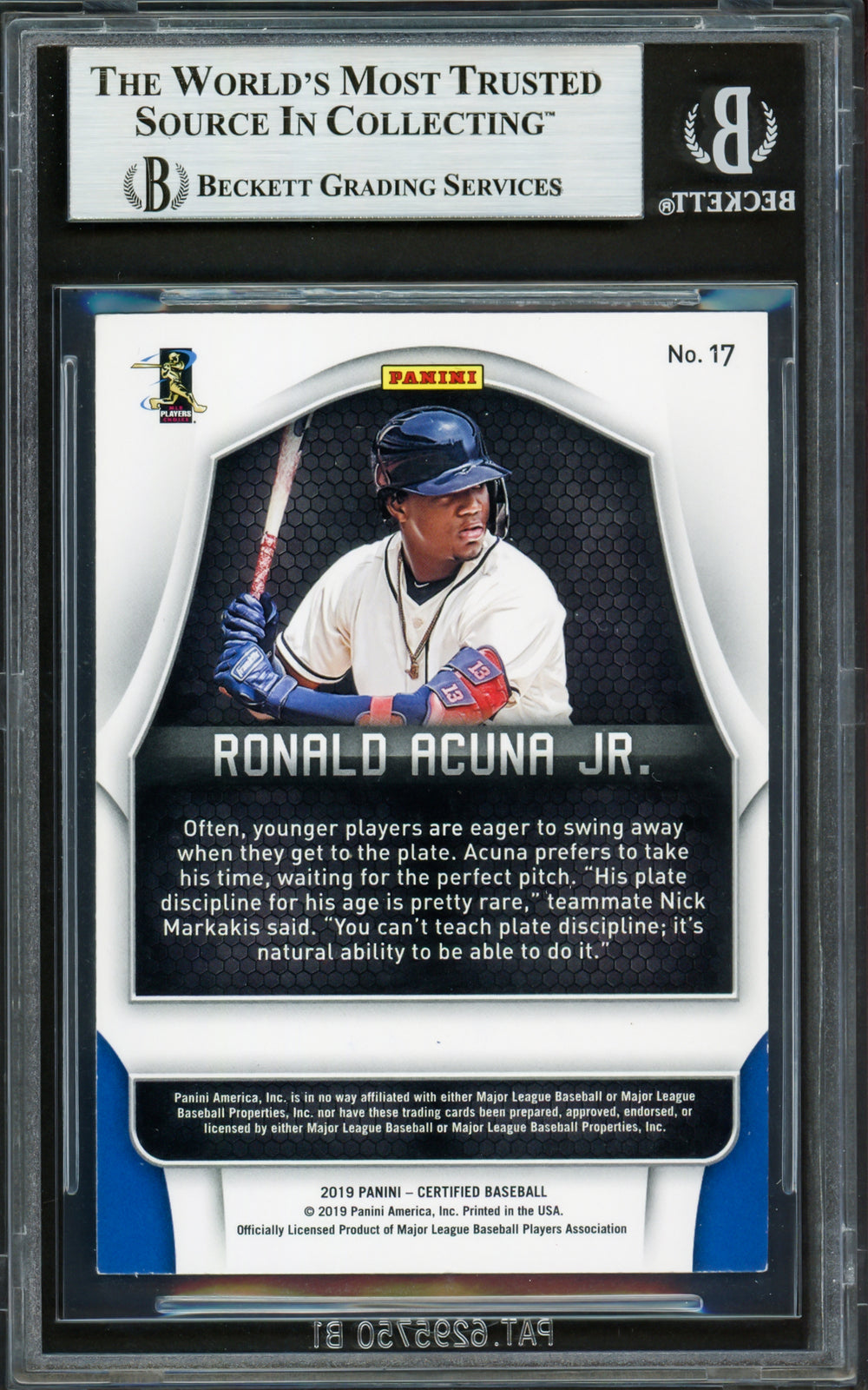 Ronald Acuna Jr. Signed 2019 Panini Certified Card 17 Braves Beckett #16710507