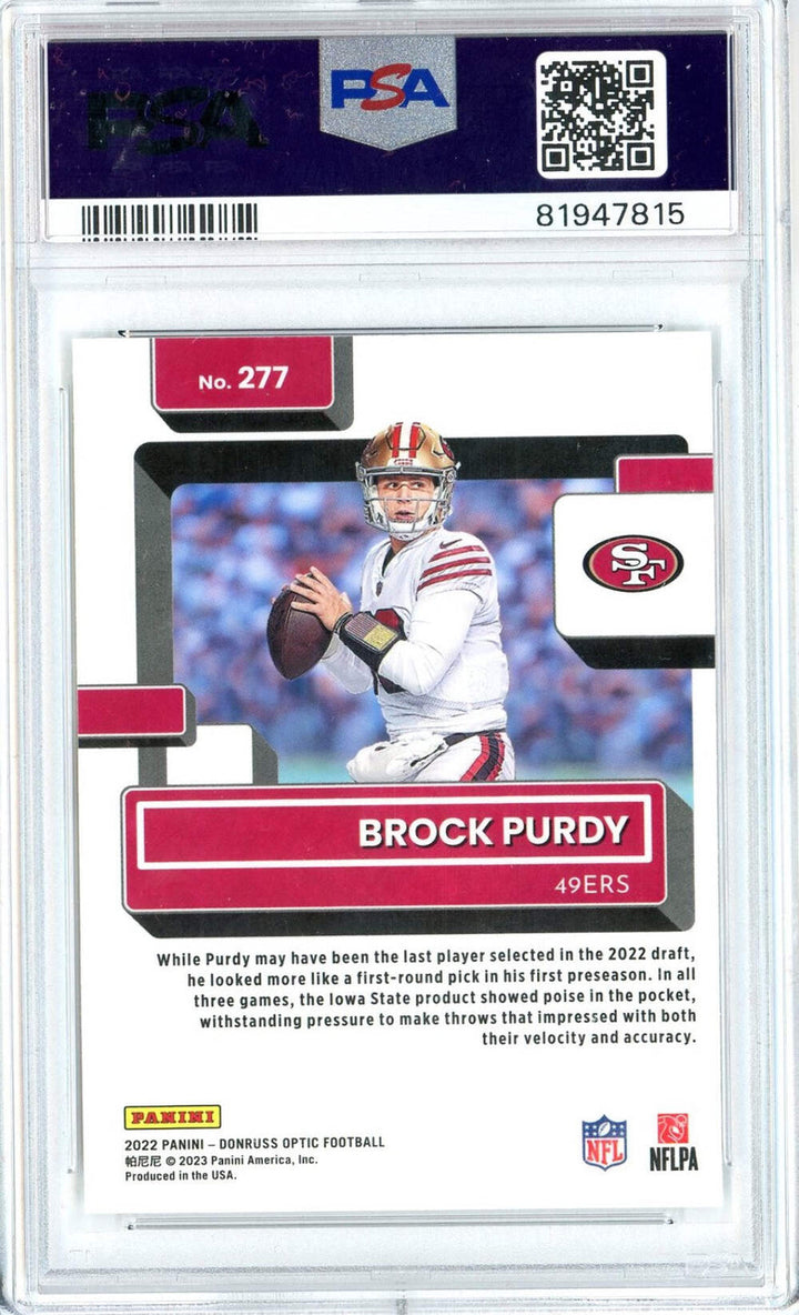 Graded 2022 Panini Donruss Optic Brock Purdy #277 Rookie RC Football Card PSA 10