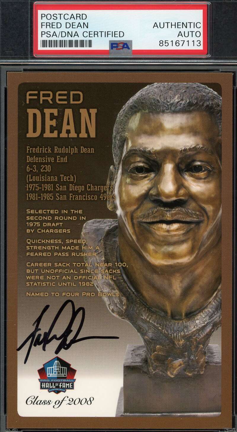 Fred Dean PSA DNA Signed Hall of Fame Bronze Bust Postcard /150 Autograph