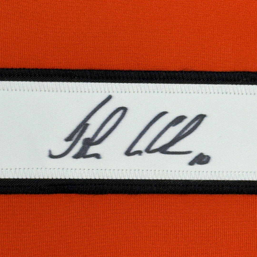 Framed Autographed/Signed John LeClair 35x39 Orange Jersey Beckett BAS COA