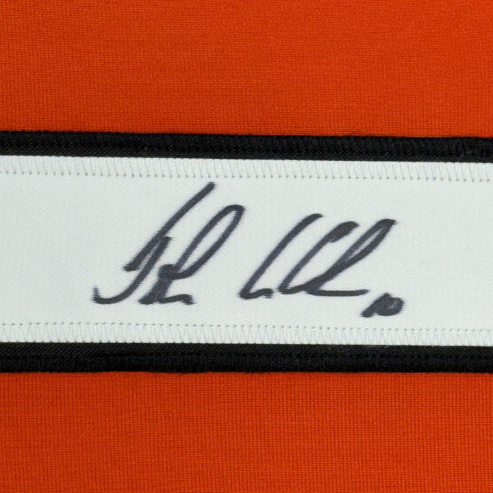 Framed Autographed/Signed John LeClair 35x39 Orange Jersey Beckett BAS COA