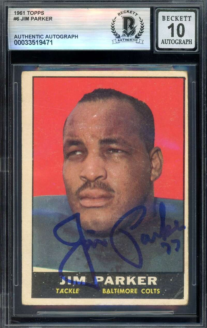 Jim Parker Gem Mint 10 Beckett BAS Signed 1961 Topps Autograph