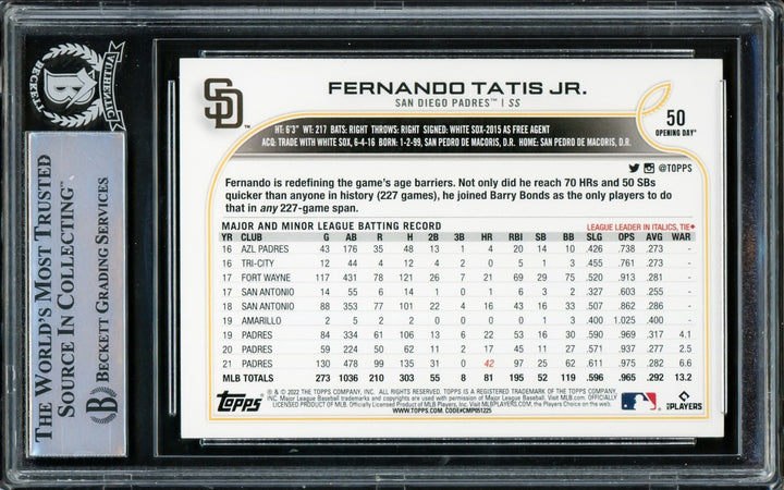 Fernando Tatis Jr. Signed 2022 Topps Opening Day Card #50 San Diego Padres