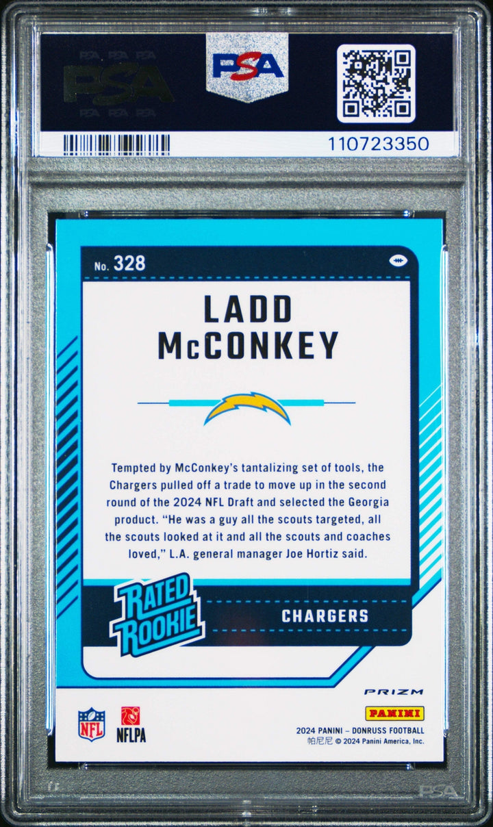 Graded 2024 Panini Donruss Ladd McConkey #328 Pink Rookie Football Card PSA 10