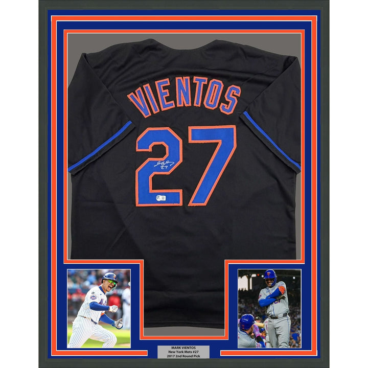 Framed Autographed/Signed Mark Vientos 35x39 New York Black Jersey BAS COA