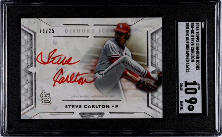 Steve Carlton signed 2018 Topps Diamond Icons Red On Card Auto- SGC Graded 9 MT