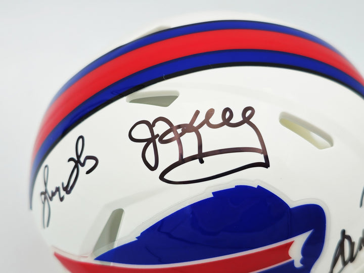 Jim Kelly, Thurman Thomas Andre Reed Auto Bills Greats White Mini Helmet Beckett