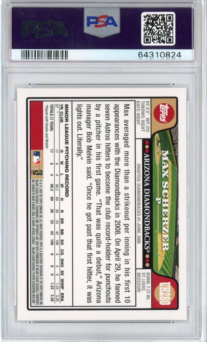 Graded 2008 Topps Update & Highlights Max Scherzer #UH280 Rookie Card PSA 9