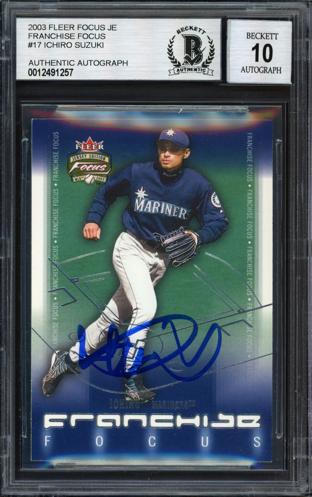 Ichiro Suzuki Auto 2003 Fleer Focus Jersey Edition Franchise Card 17 Sig 10 BAS