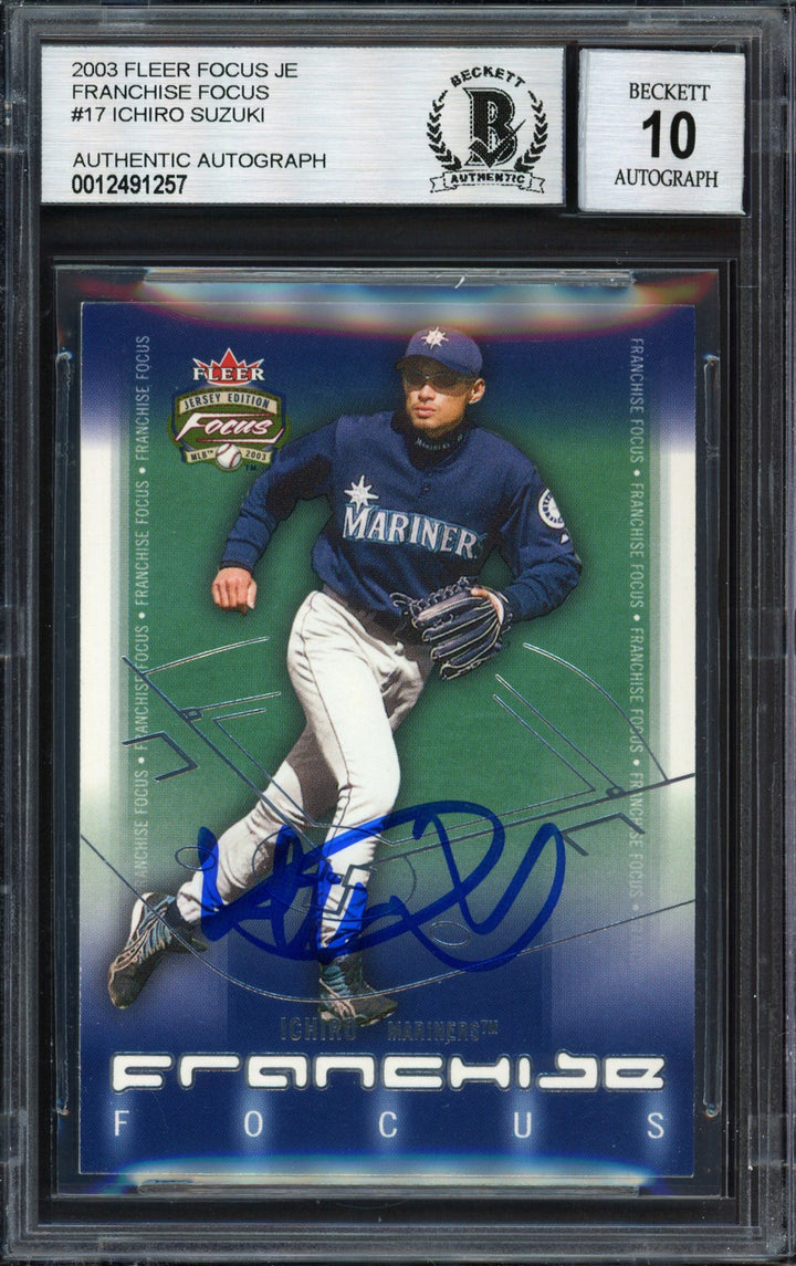 Ichiro Suzuki Auto 2003 Fleer Focus Jersey Edition Franchise Card 17 Sig 10 BAS