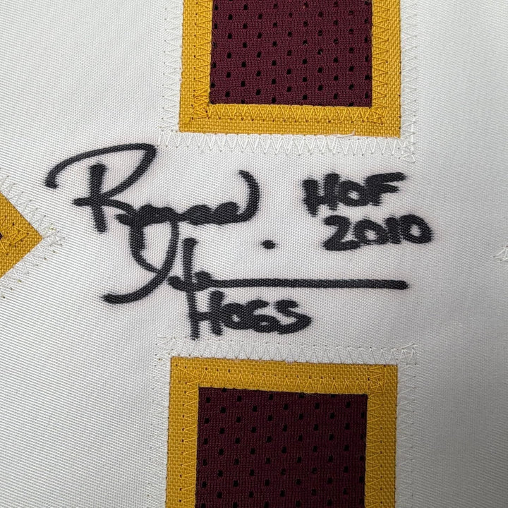 Framed Autographed Russ Grimm 35x39 HOF Washington Maroon Jersey JSA COA