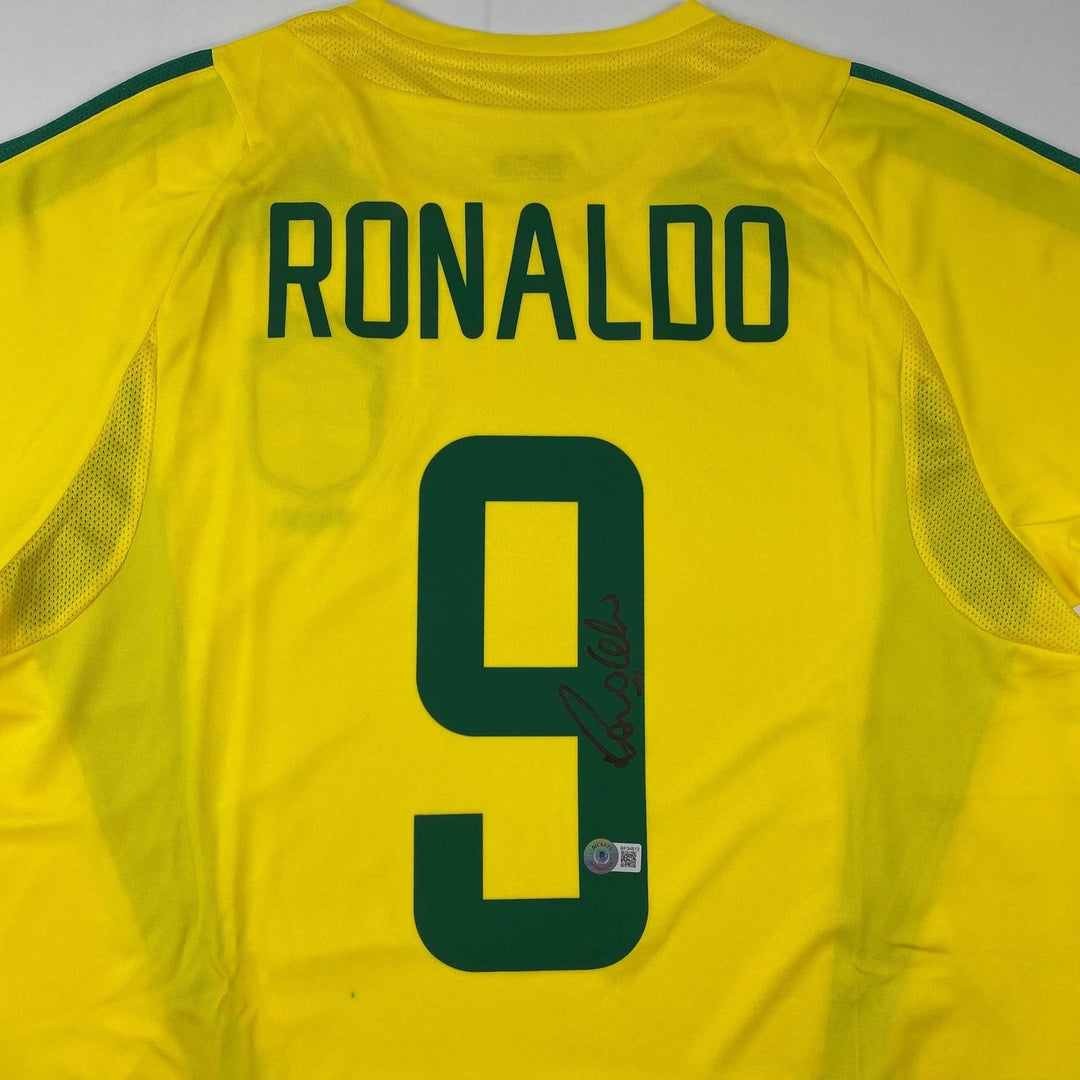 Autographed/Signed Ronaldo Nazario Brazil Yellow Jersey Beckett BAS COA