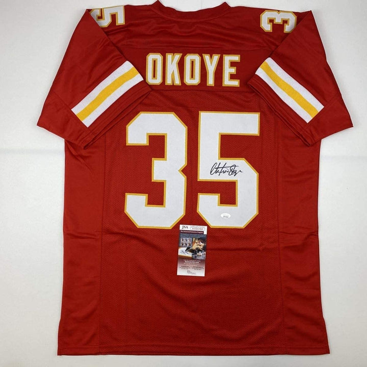 Autographed/Signed CHRISTIAN OKOYE Kansas City Red Jersey JSA COA Auto