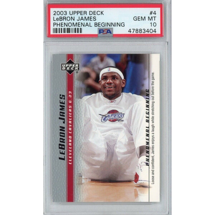 Graded 2003 Upper Deck LEBRON JAMES #4 Phenomenal Beginning Rookie Card PSA 10