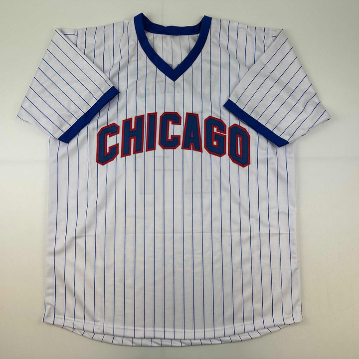 Facsimile Autographed Ernie Banks Chicago Pinstripe Reprint Auto Jersey Men's XL