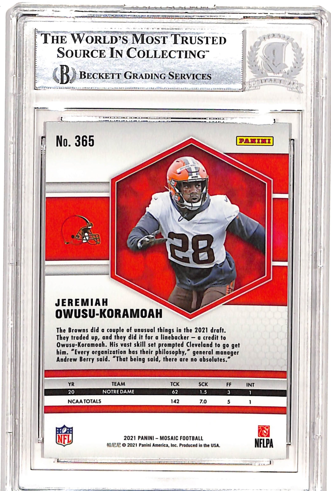 Jeremiah Owusu-Komamoah Signed 2021 Panini Mosaic #365 Beckett 38726