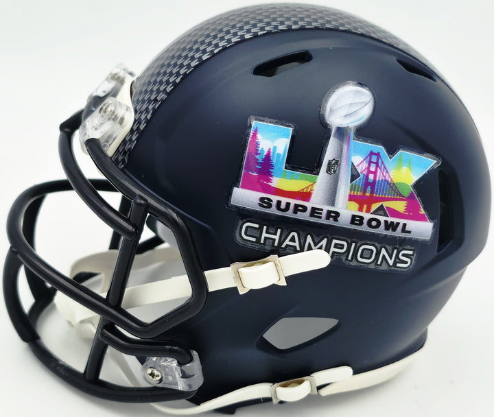 Sam Darnold Auto Seahawks Blue SB LX Champions Logo Speed Mini Helmet Beckett