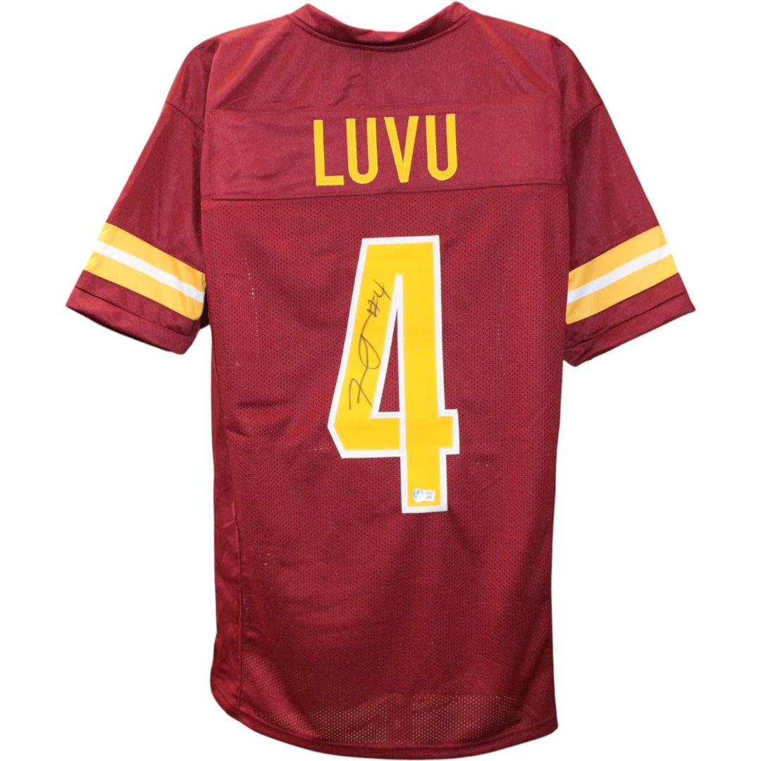 Frankie Luvu Autographed/Signed Pro Style Red XL Jersey Beckett Witness 51836