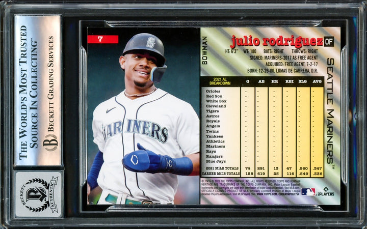 Julio Rodriguez Signed 2022 Bowman Heritage RC 7 Mariners Auto GM 10 Beckett