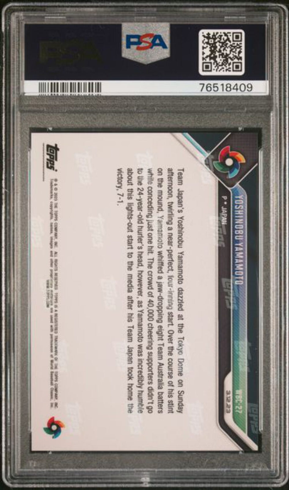 Graded 2023 Topps Now Yoshinobu Yamamoto #WBC27 WBC Rookie Baseball Card PSA 10
